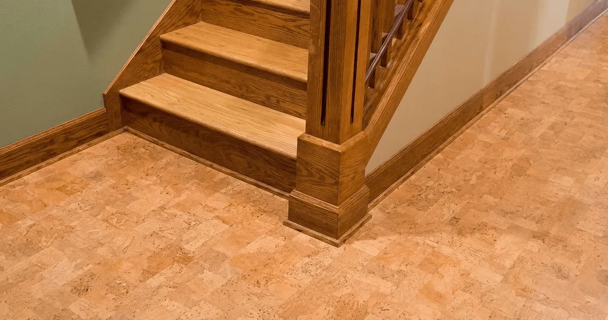 End of a staircase with cork flooring in Las Vegas, NV